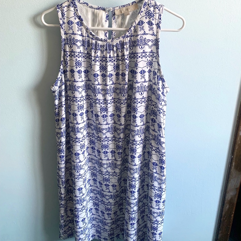 Loft Blue and White Shift Dress